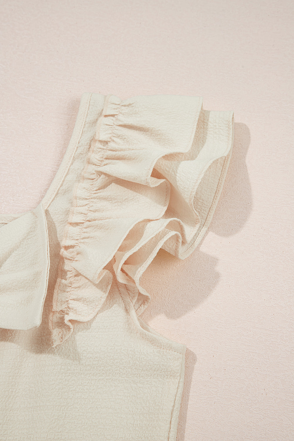 Beige Textured Bow Knot Frilled Butterfly Sleeve Blouse