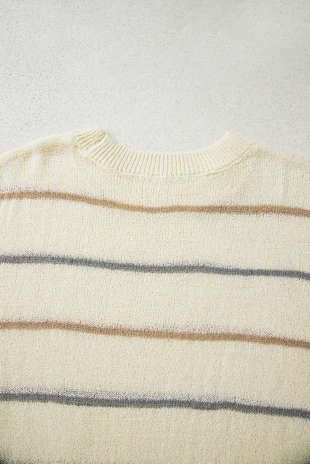Brown Stripe Striped Ribbed Edge Drop Shoulder Sweater