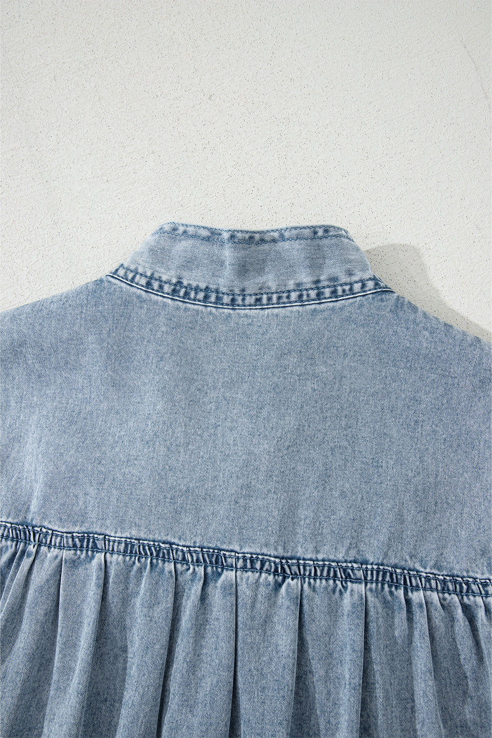 Real Teal Bowknot Neck Sleeveless Ruffled Chambray Dress