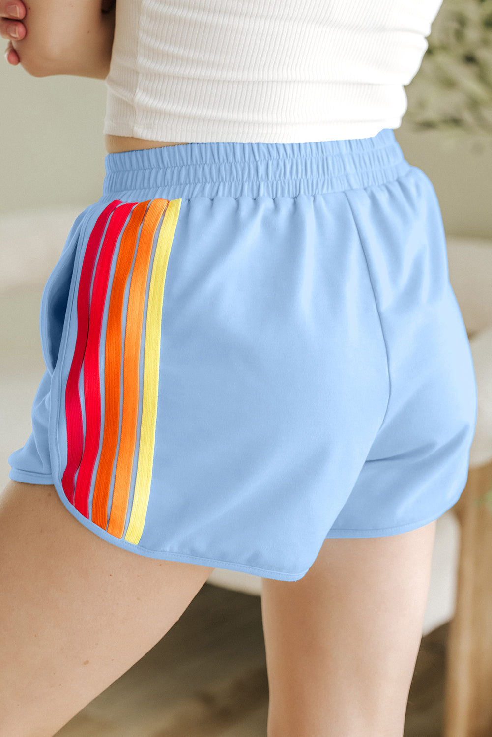 Bonbon Color Block Stripes Elastic High Waist Active Shorts