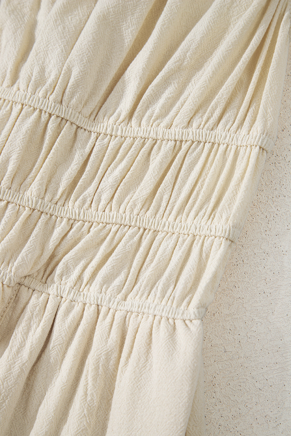 Beige Ruched High Waist Sleeveless Wide Leg Jumpsuit