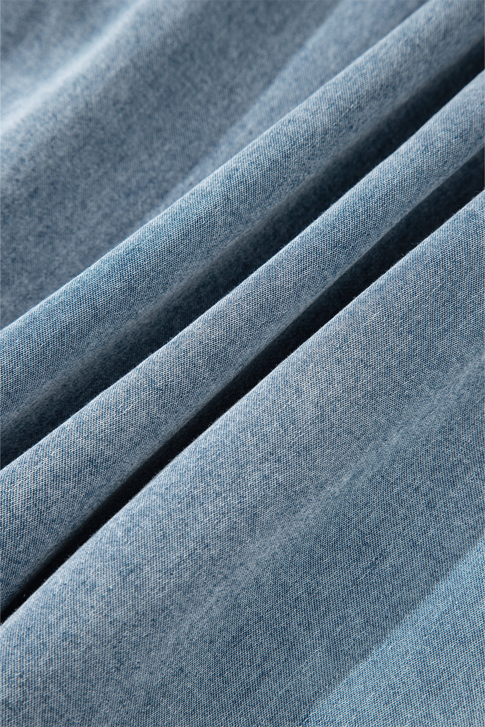 Real Teal Bowknot Neck Sleeveless Ruffled Chambray Dress