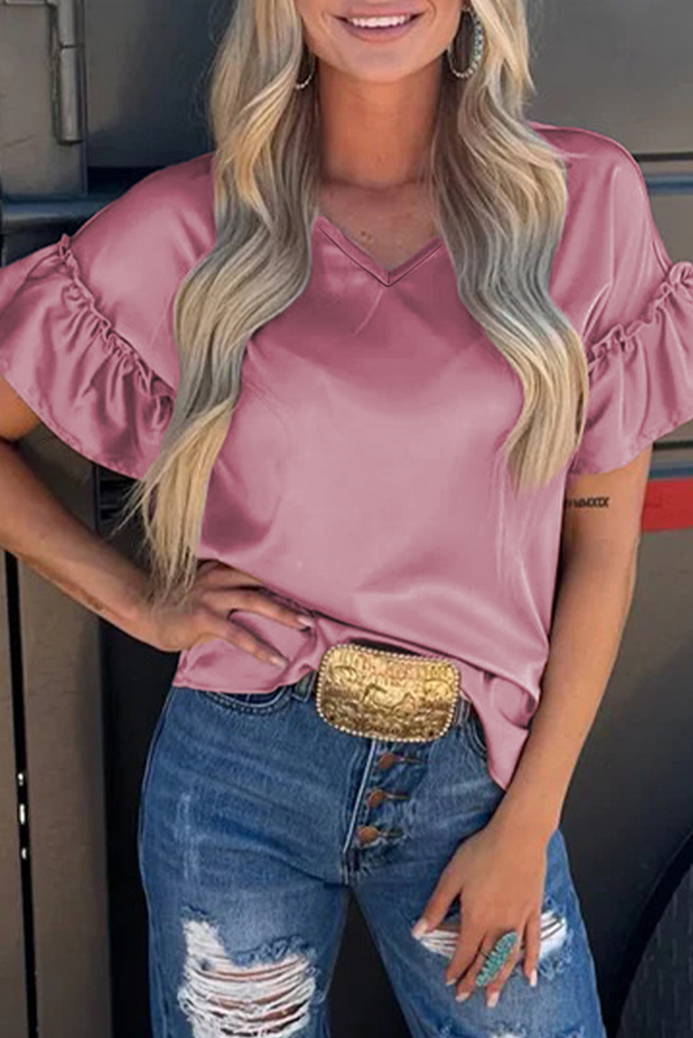 Toadstool Satin Ruffle Sleeve Top