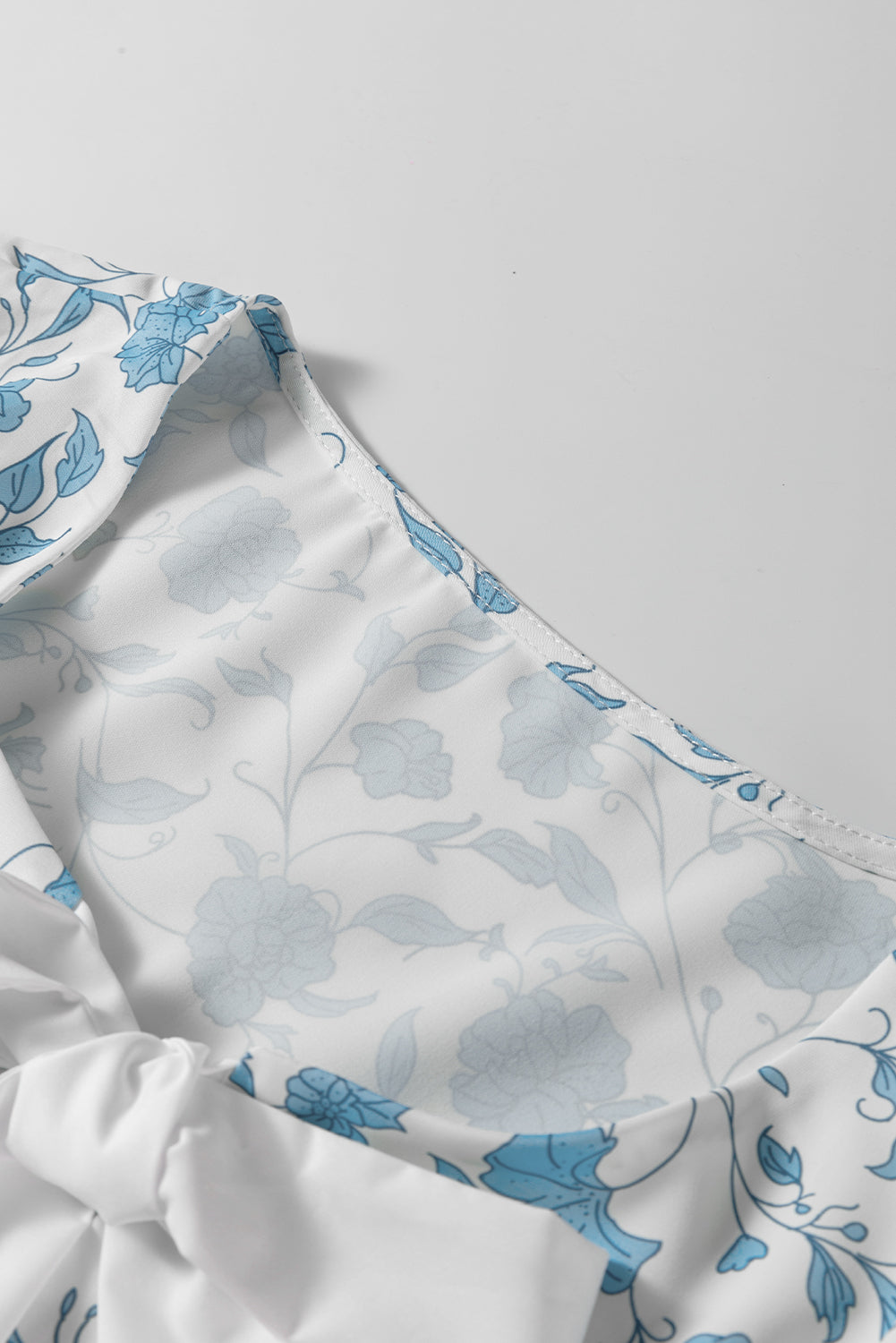 Sky Blue Leopard Contrast Bow Puff Sleeve Mini Dress