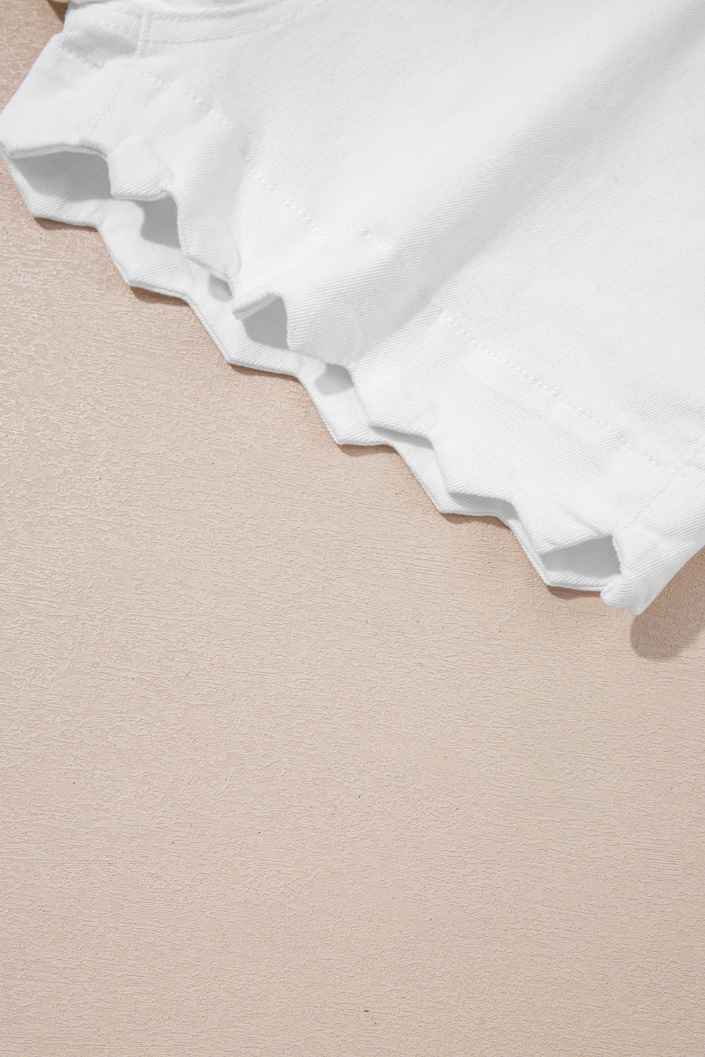 White Scalloped Hemline Acid Wash High Waist Denim Shorts