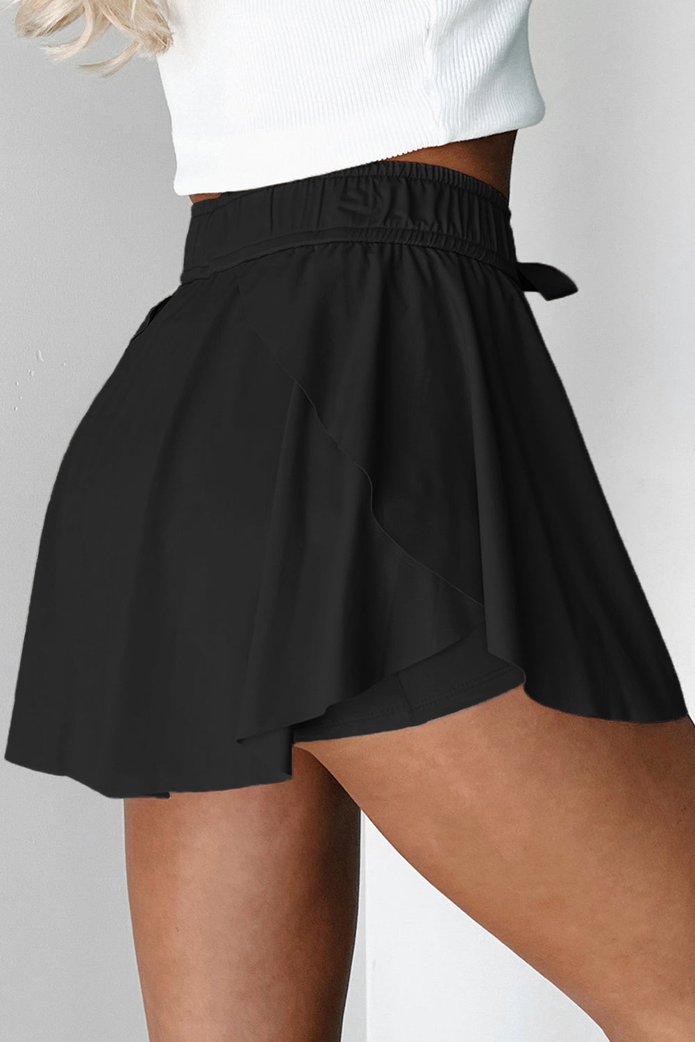 Beige Drawstring High Waist Lined Tennis Skorts
