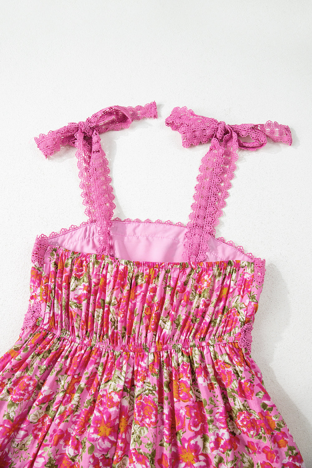 Pink Floral Lace Tied Strap Empire Waist Maxi Dress