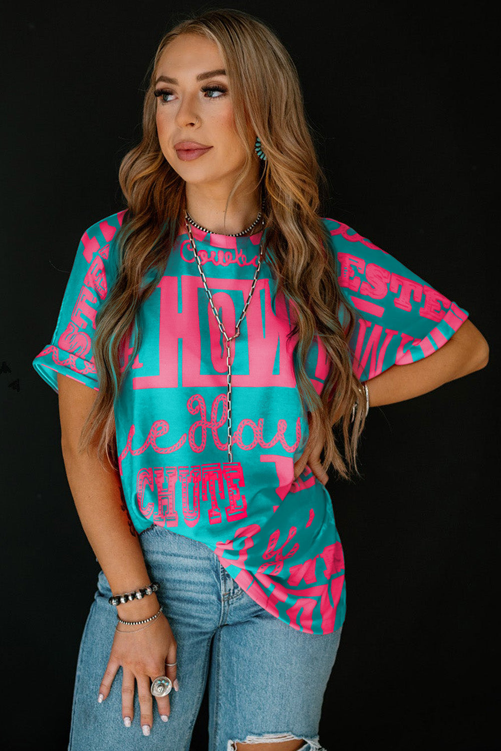 Rose Howdy Cowboy Letter Printed Western Fashion Tee