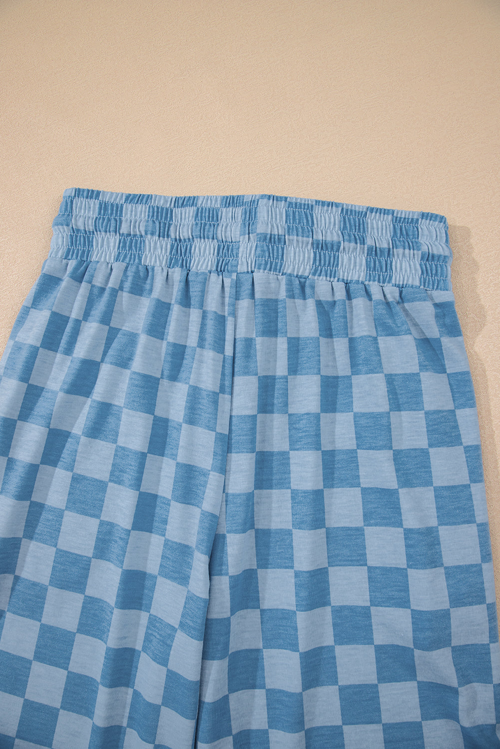 Sky Blue Checkered Elastic High Waist Loose Casual Pants