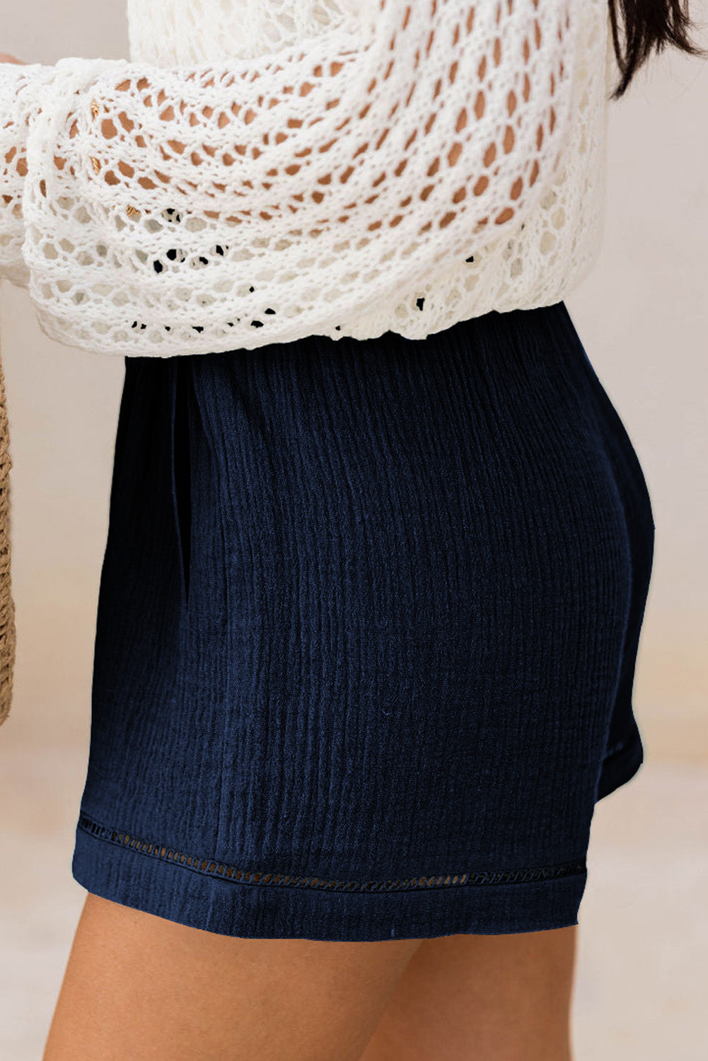 Sail Blue Cotton Gauze Paperbag Shorts