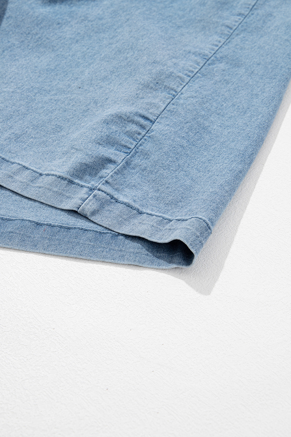 Black Frilled Short Sleeve Button Up Loose Denim Shirt Dress