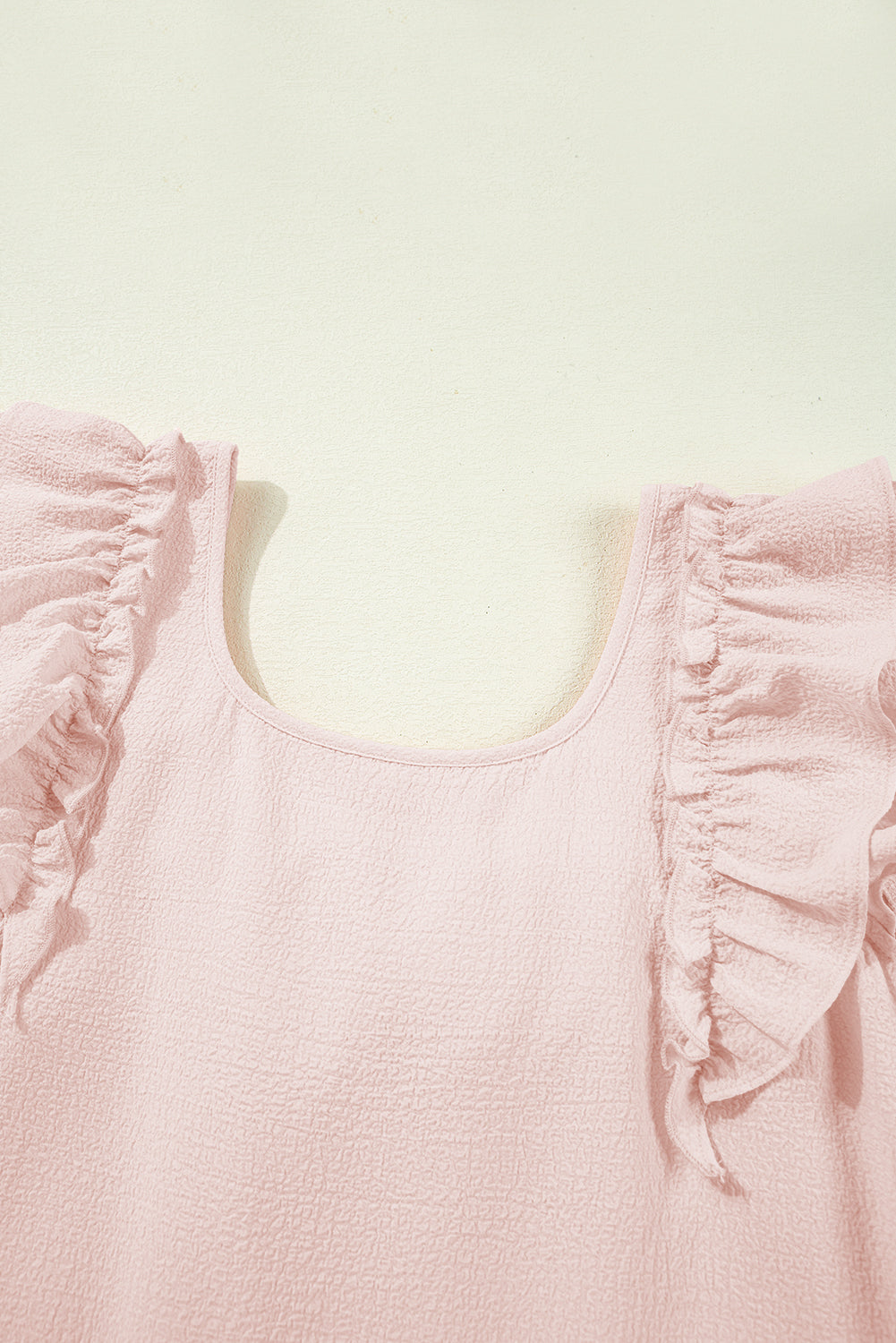 Light Pink Textured Flutter Sleeve Square Neck Bow Back Mini Dress