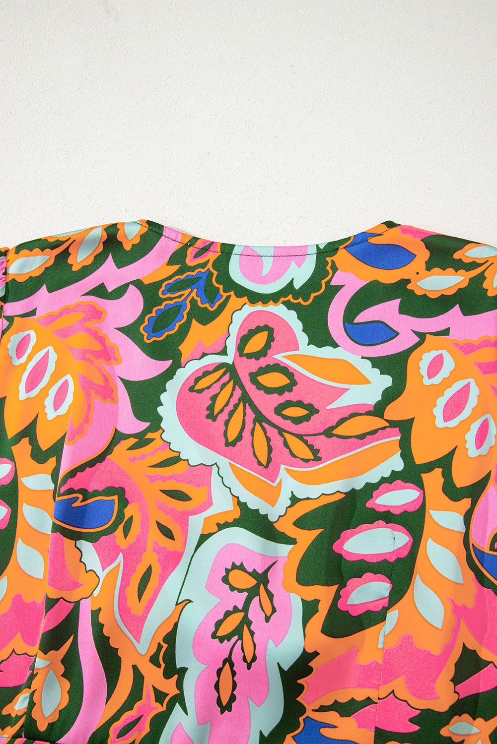 Rose Summer Plant Print Surpliced V Neck Ruffled Asymmetric Slit Wide Short Sleeve Maxi Dress