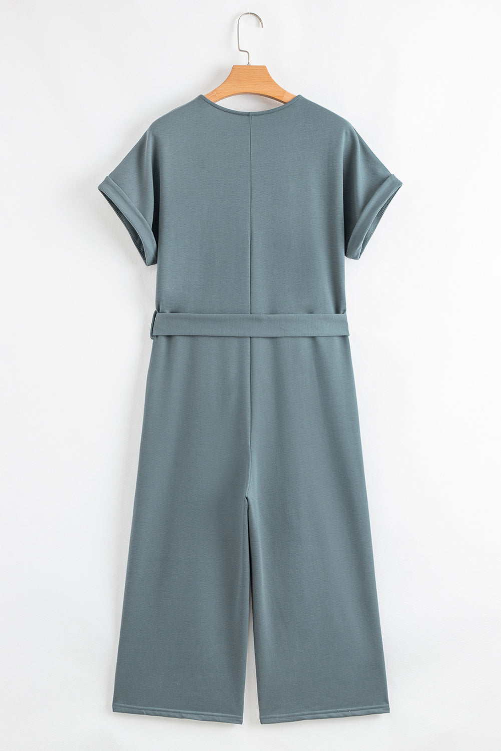 Black Dolman Button Belted V Neck Wide Leg Pocketed Jumpsuit