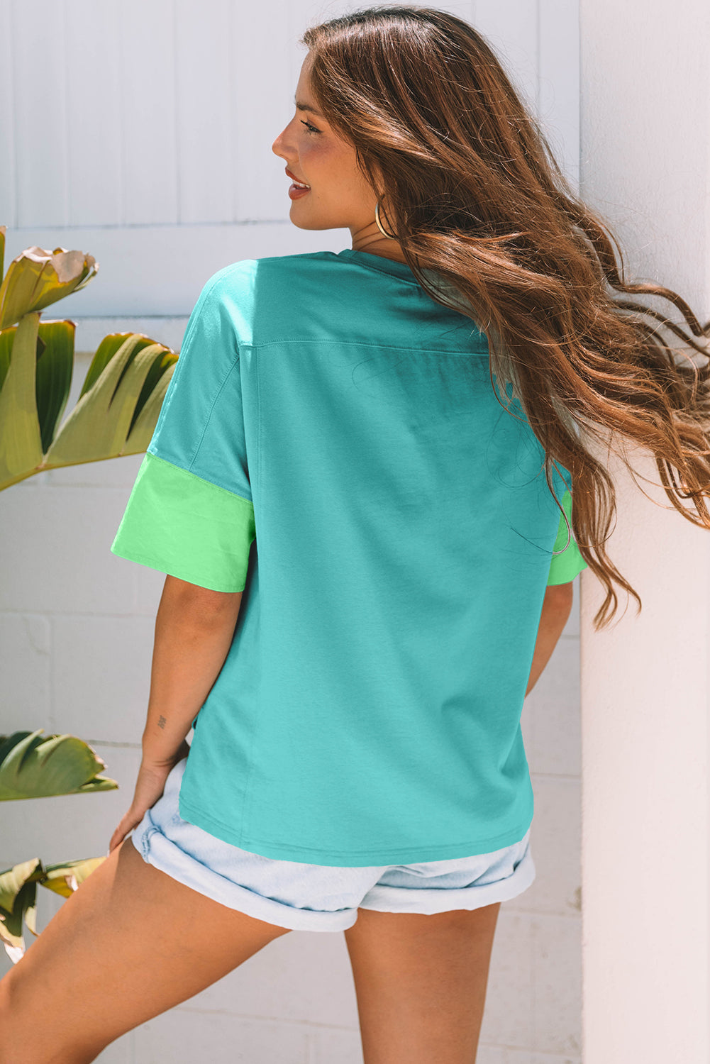 Myosotis Frayed Denim Star Patched Oversize T Shirt