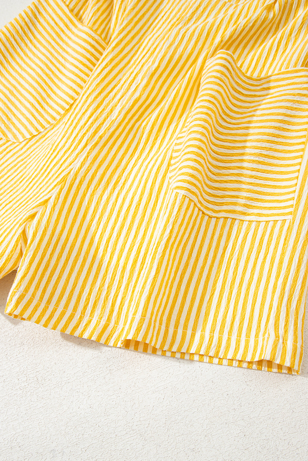 Yellow Stripe Shoulder Tie Smocked Back Wide Leg Casual Romper