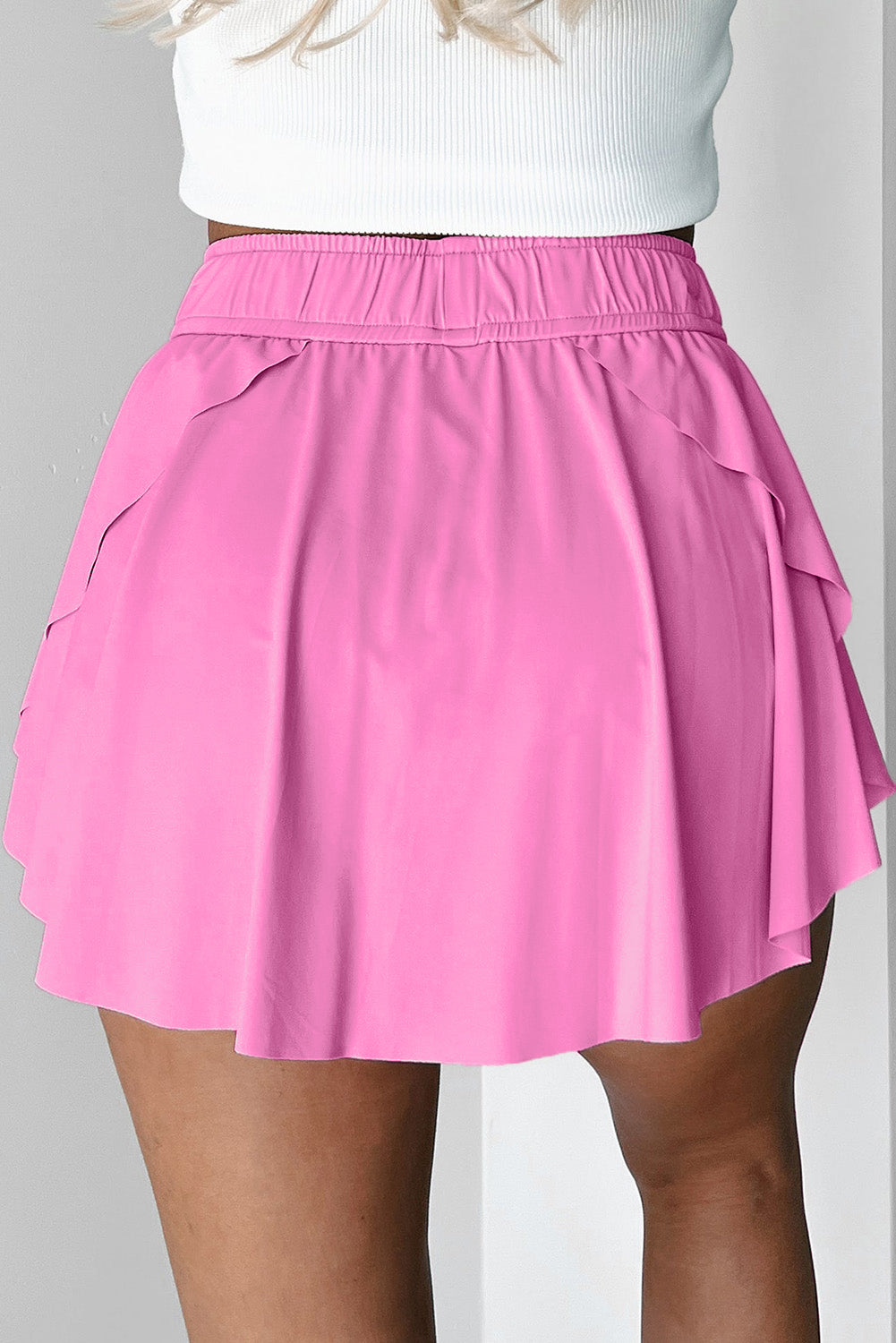 Beige Drawstring High Waist Lined Tennis Skorts