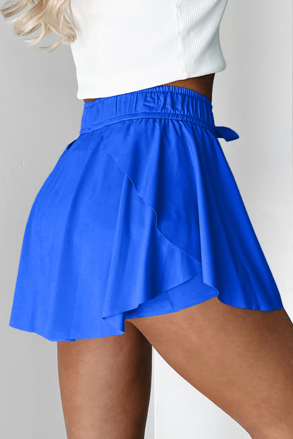 Beige Drawstring High Waist Lined Tennis Skorts