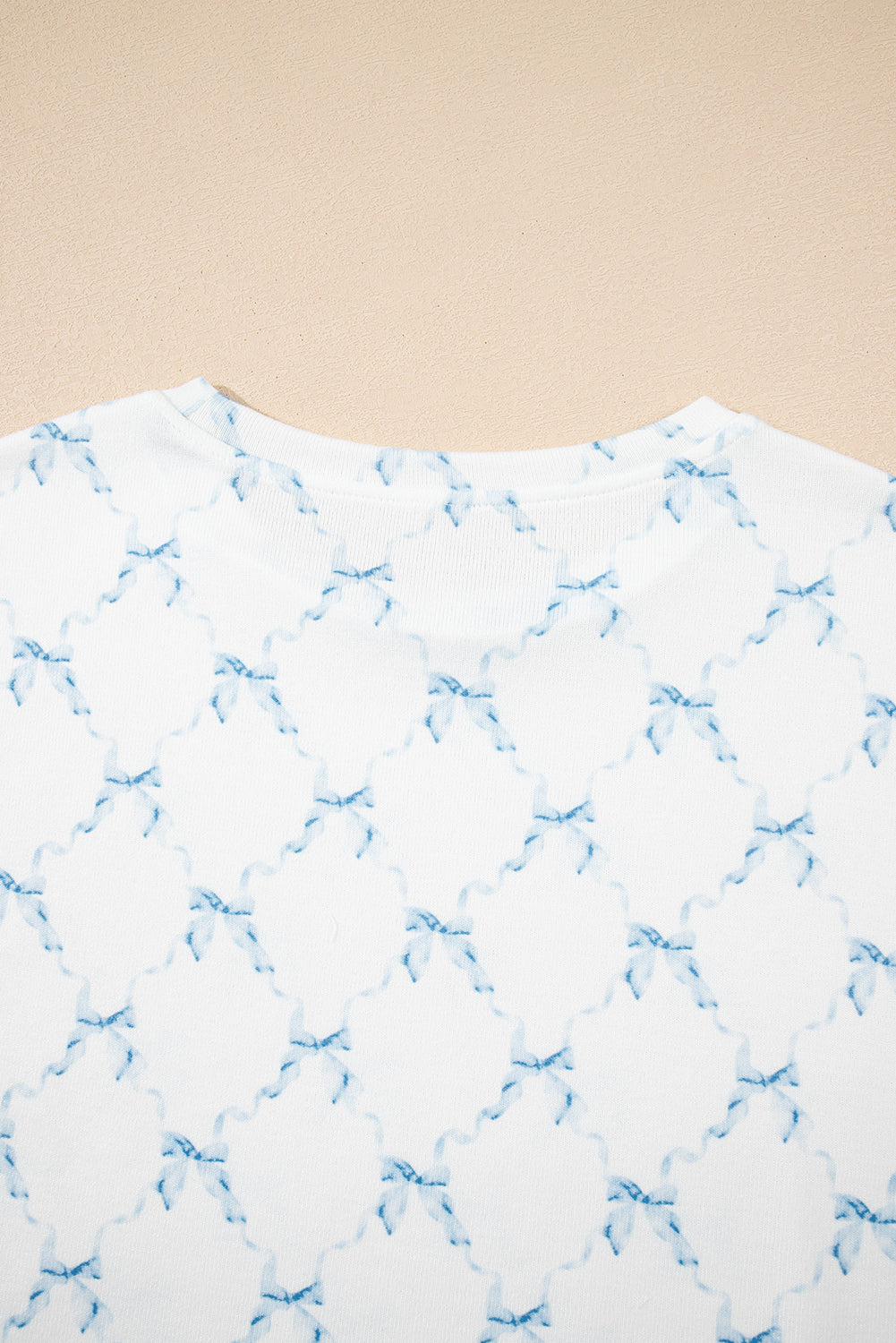 Sky Blue Bow Knot Geometric Print Lettuce Trim Two Piece Lounge Set