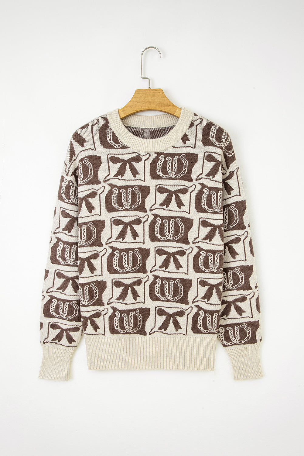 Black Bows & Horseshoes Pattern Western Fashion Print Sweater