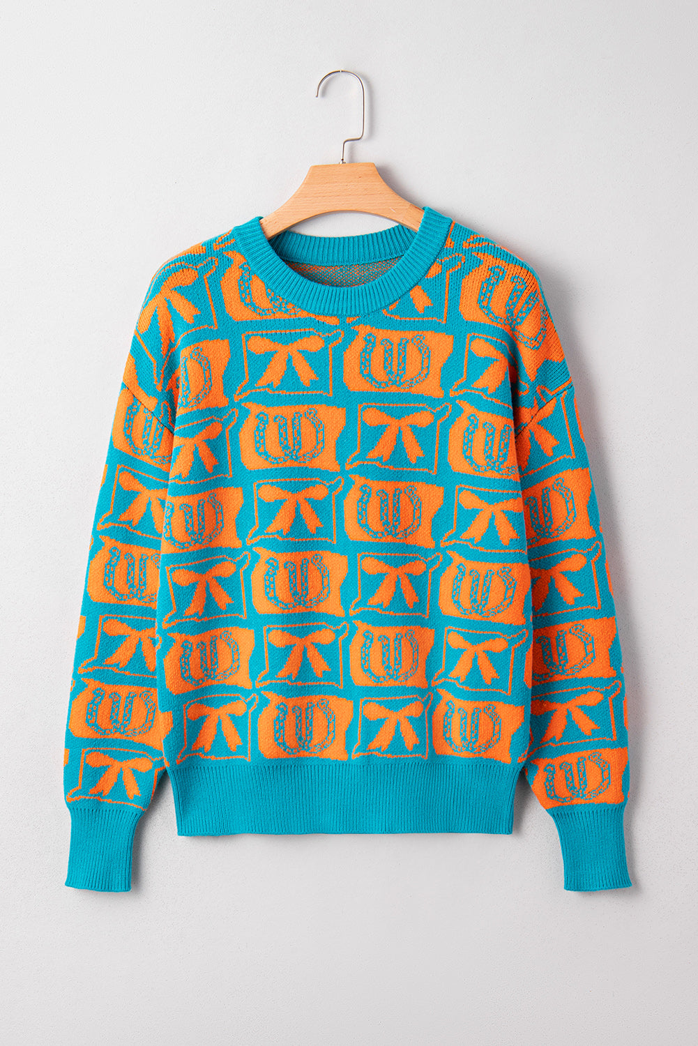 Black Bows & Horseshoes Pattern Western Fashion Print Sweater