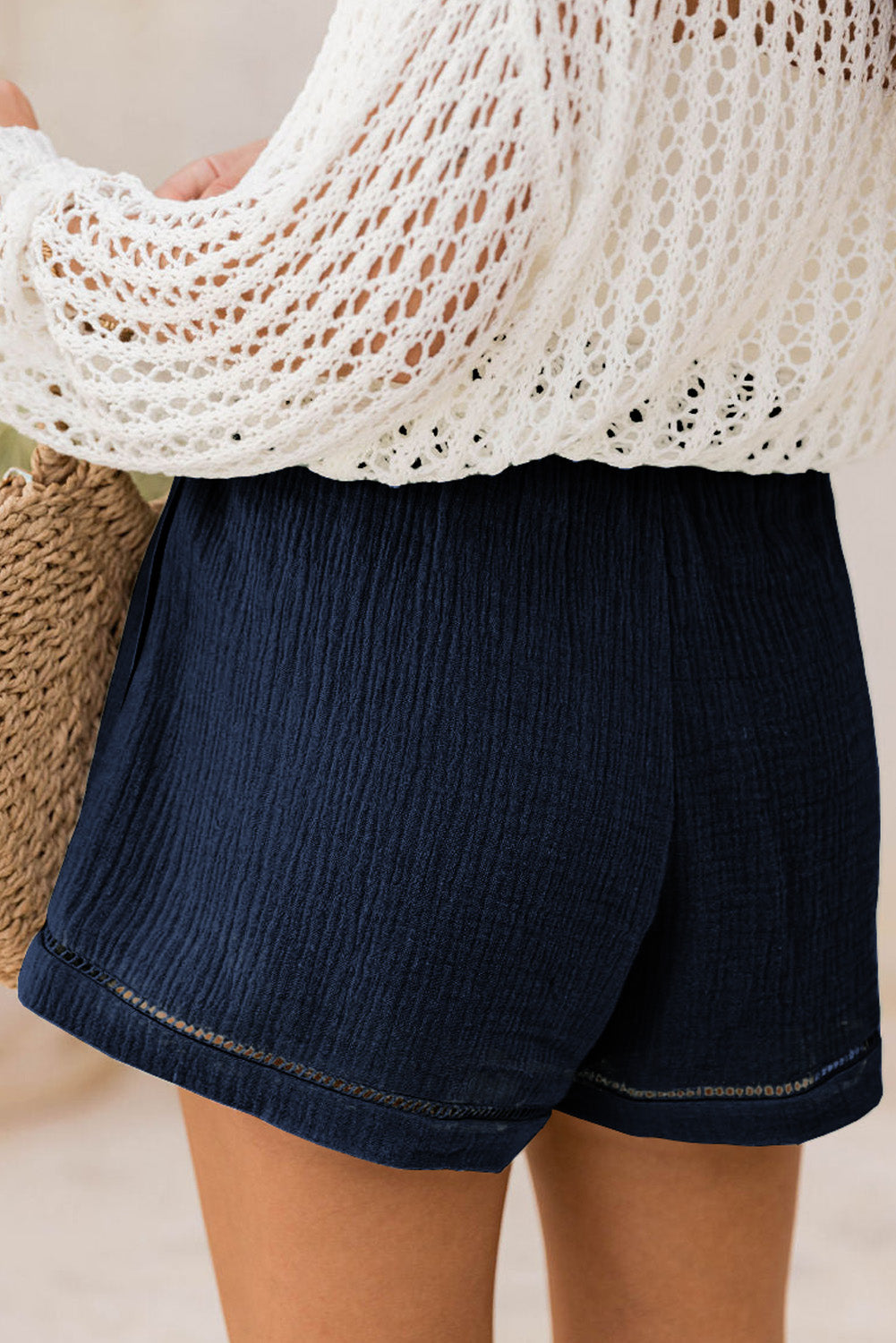 Sail Blue Cotton Gauze Paperbag Shorts