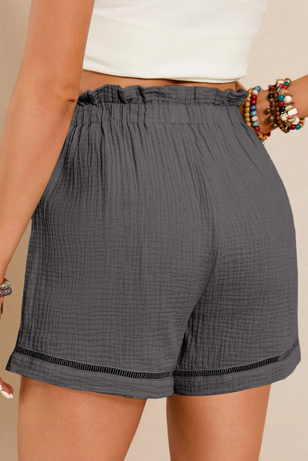 Sail Blue Cotton Gauze Paperbag Shorts