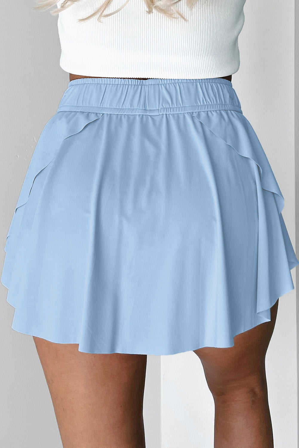 Beige Drawstring High Waist Lined Tennis Skorts