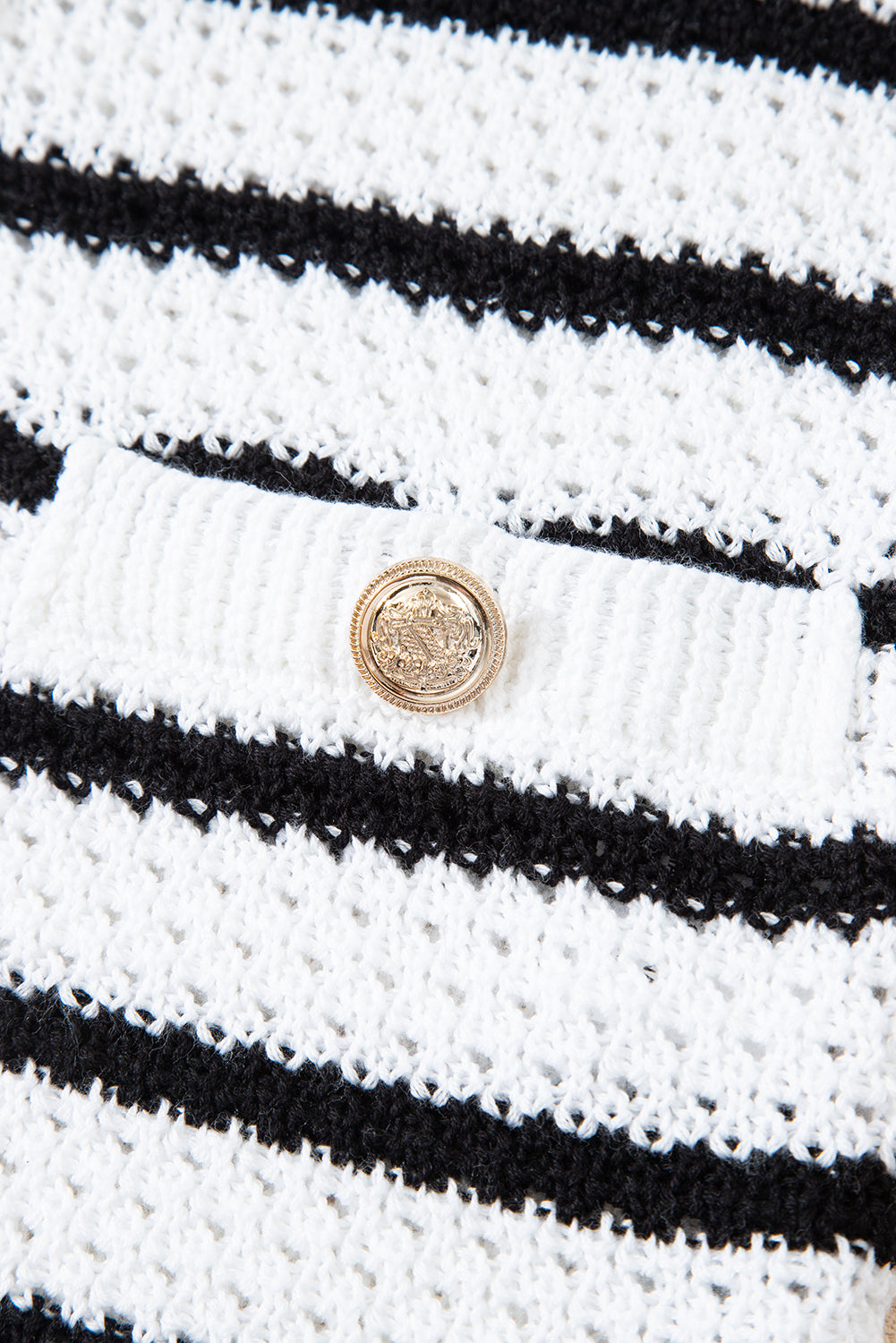 Black Stripe V Neck Gold Buttons Elegant Sweater Vest