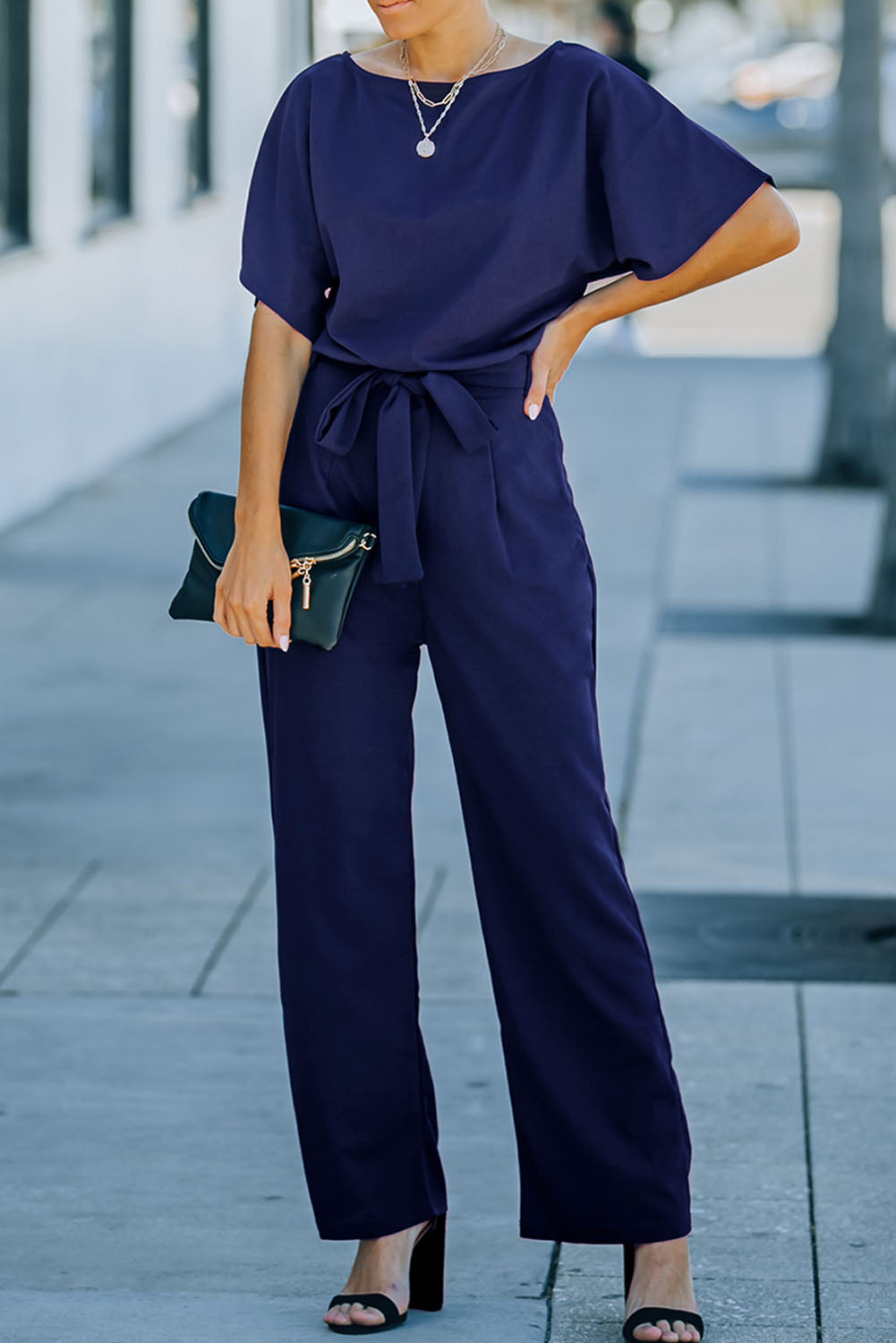 Black Belted Wide Leg Jumpsuit