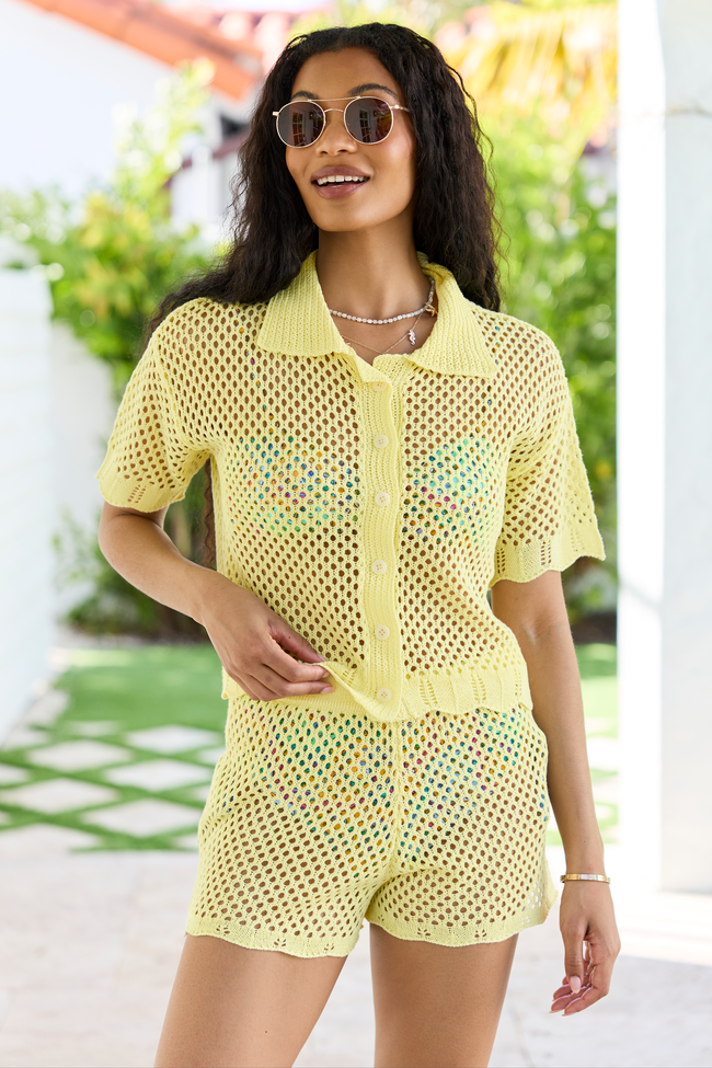 Yellow Crochet Swim Cover-Up Top SALE