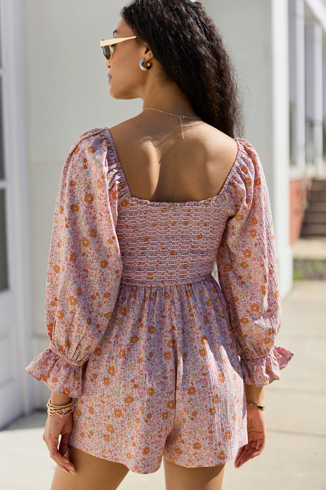 Millie Pink Floral Smocked Top Romper