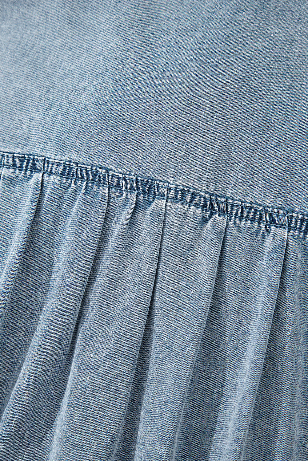 Real Teal Bowknot Neck Sleeveless Ruffled Chambray Dress