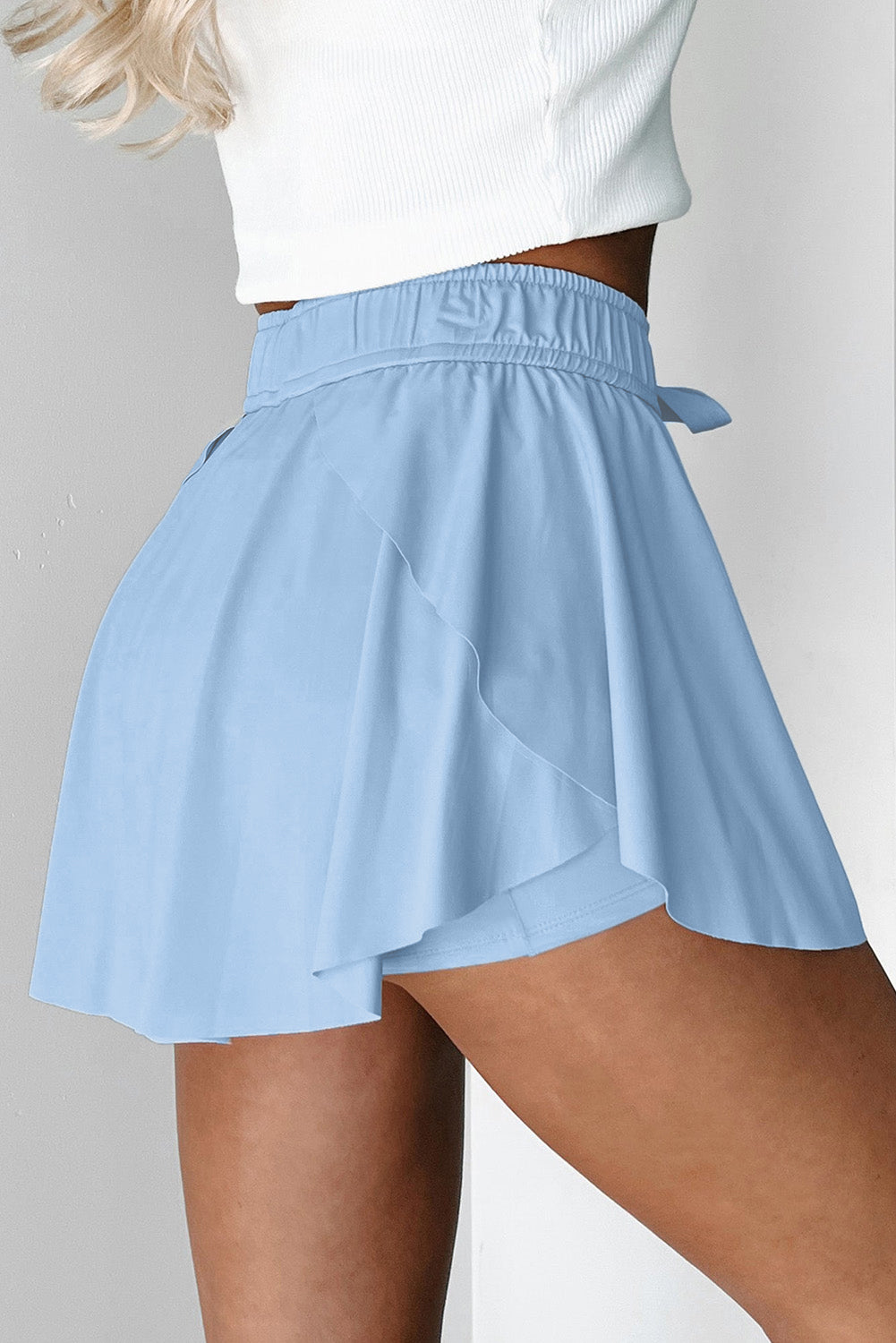 Beige Drawstring High Waist Lined Tennis Skorts