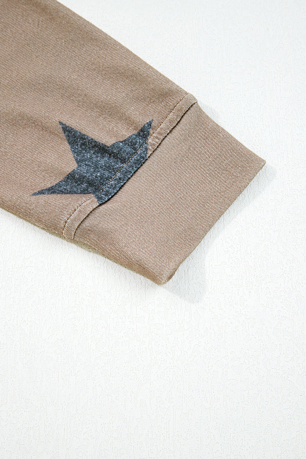 Khaki Retro Star Print Loose Long Sleeve Drawstring Wide Leg 2pcs Lounge Set