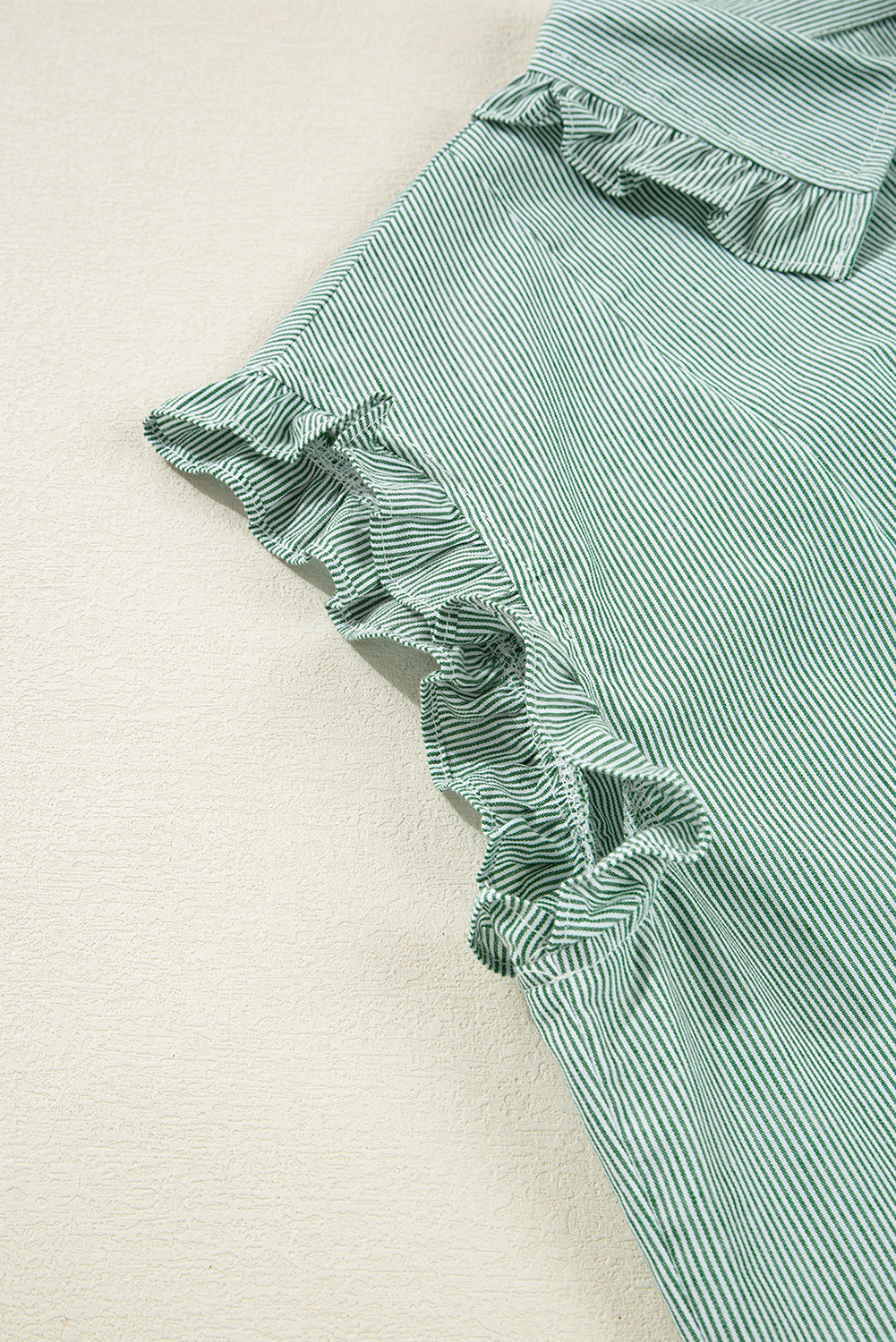 Blue Stripe Frilled Sleeveless Collar Front Pocket Button Up Mini Dress