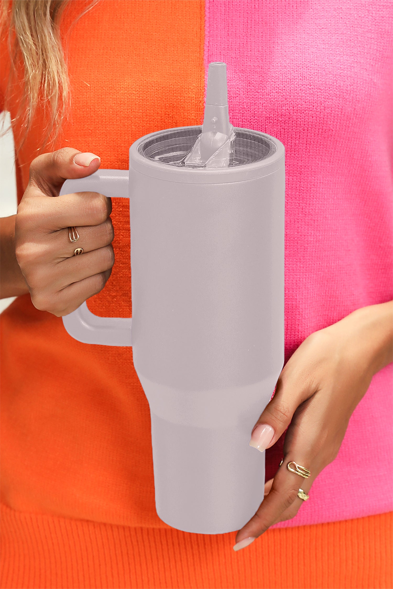 Orchid Petal Frosted Stainless Handle Large Vacuum Cup with Straw 40oz