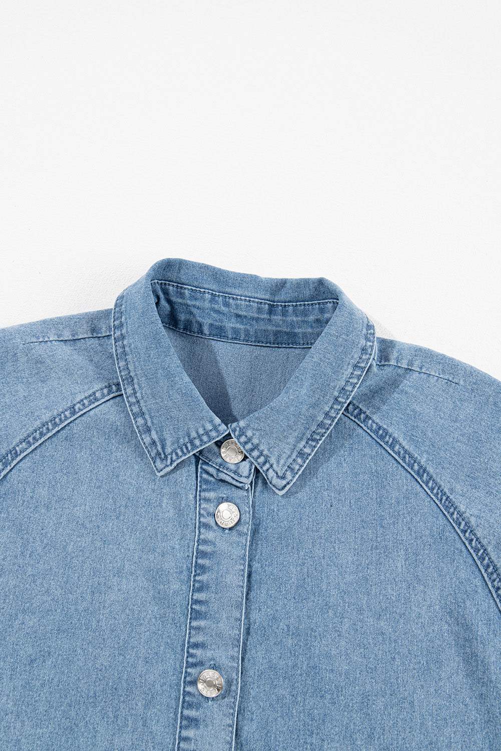 Black Frilled Short Sleeve Button Up Loose Denim Shirt Dress