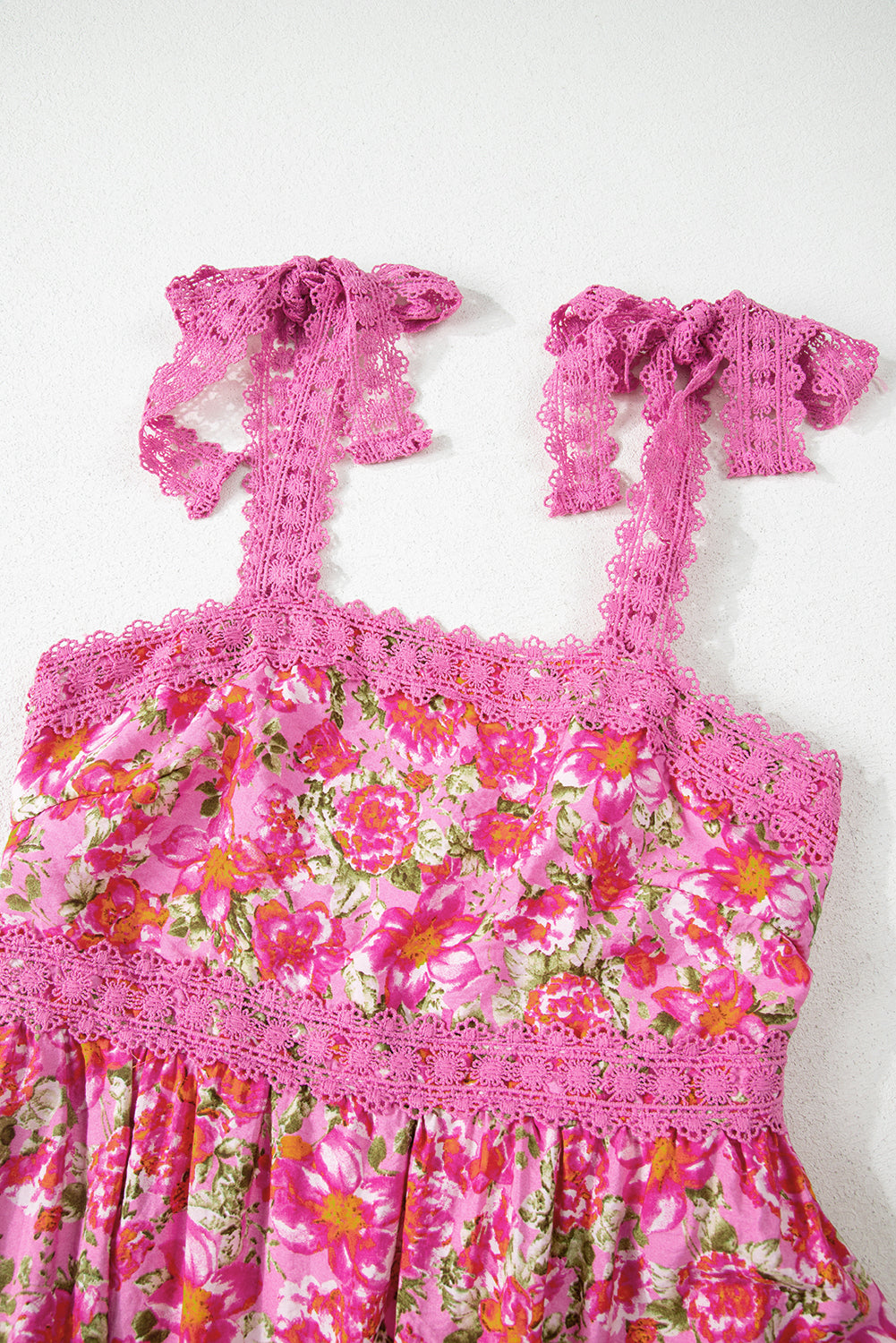 Pink Floral Lace Tied Strap Empire Waist Maxi Dress