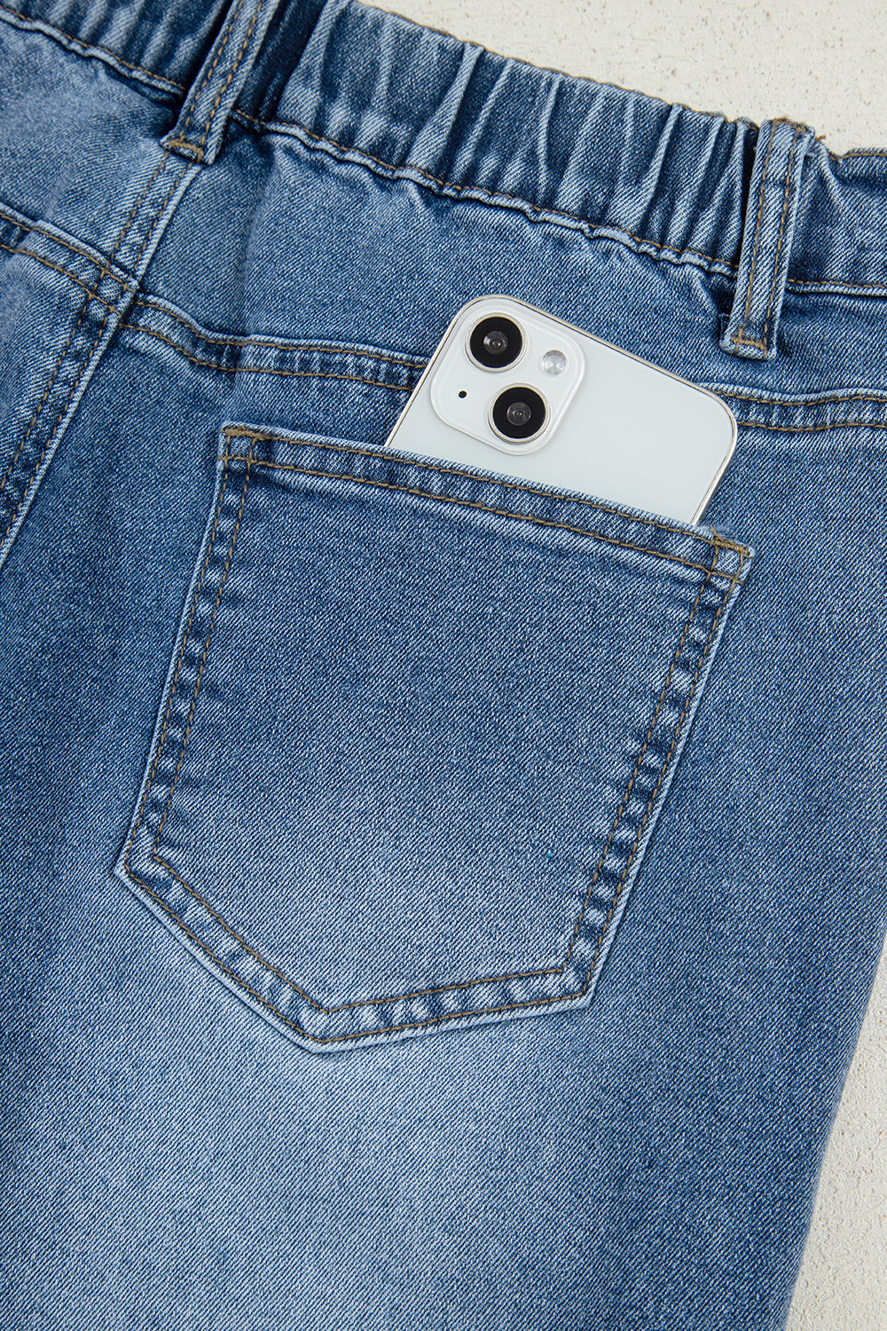 Stone Blue Star Patchwork Cropped Wide Leg High Waist Jeans