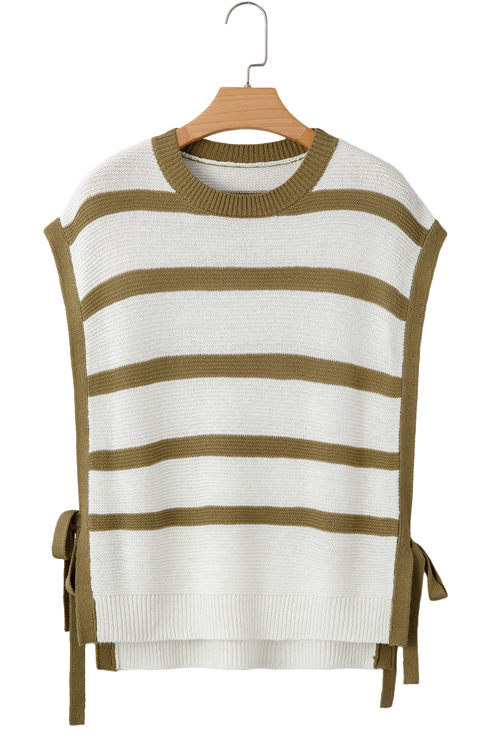 Khaki Stripe Tie Open Side Sweater Knitted Top