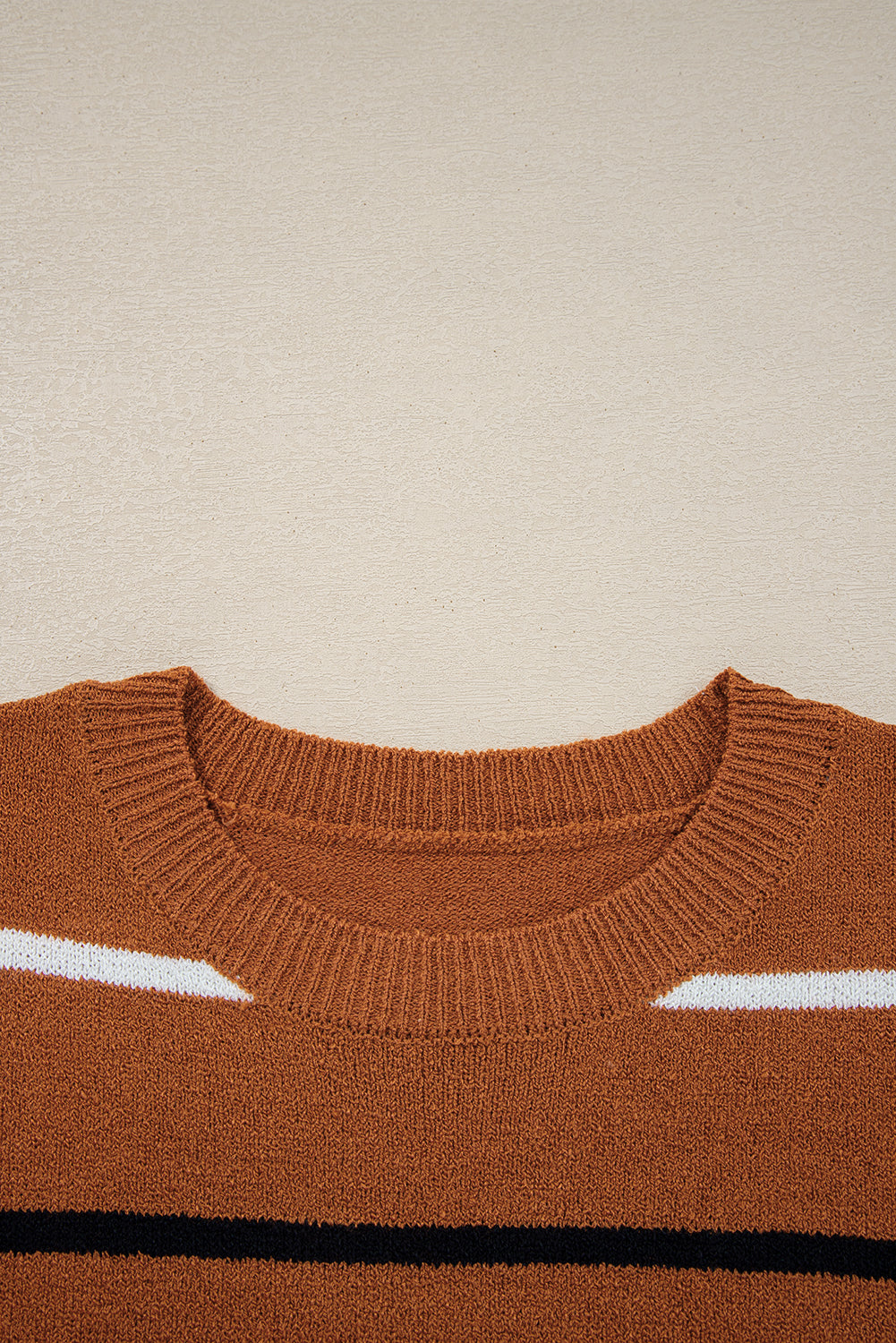 Brown Stripe Striped Ribbed Edge Drop Shoulder Sweater