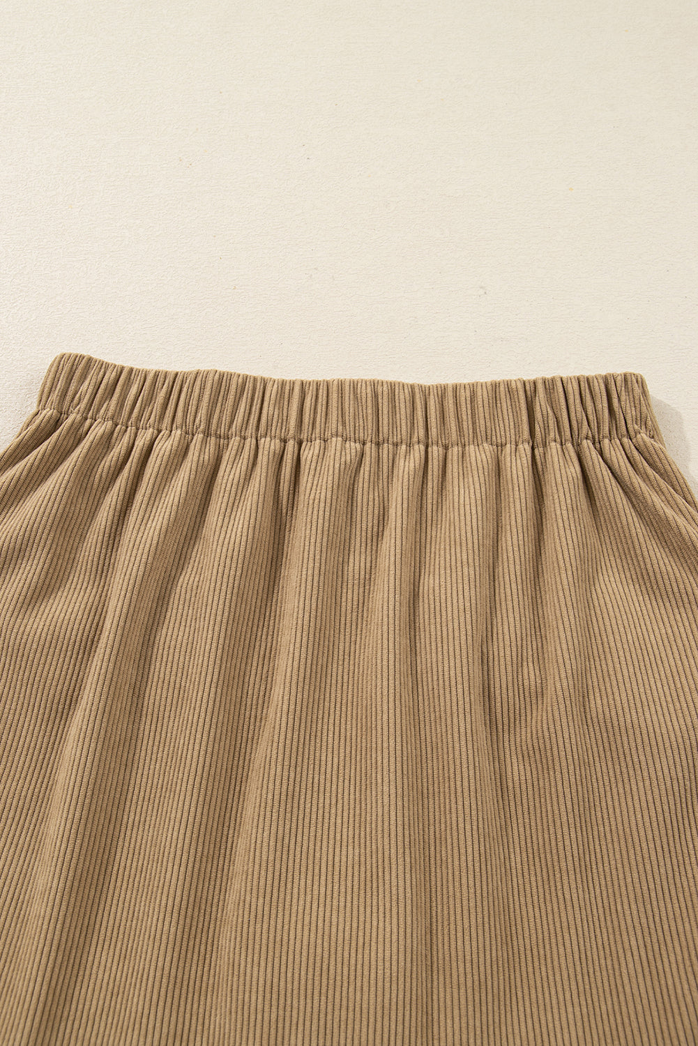 Camel Corduroy Buttoned Front Faux Pockets Mini Skirt