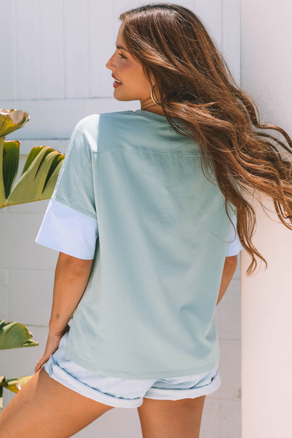 Myosotis Frayed Denim Star Patched Oversize T Shirt