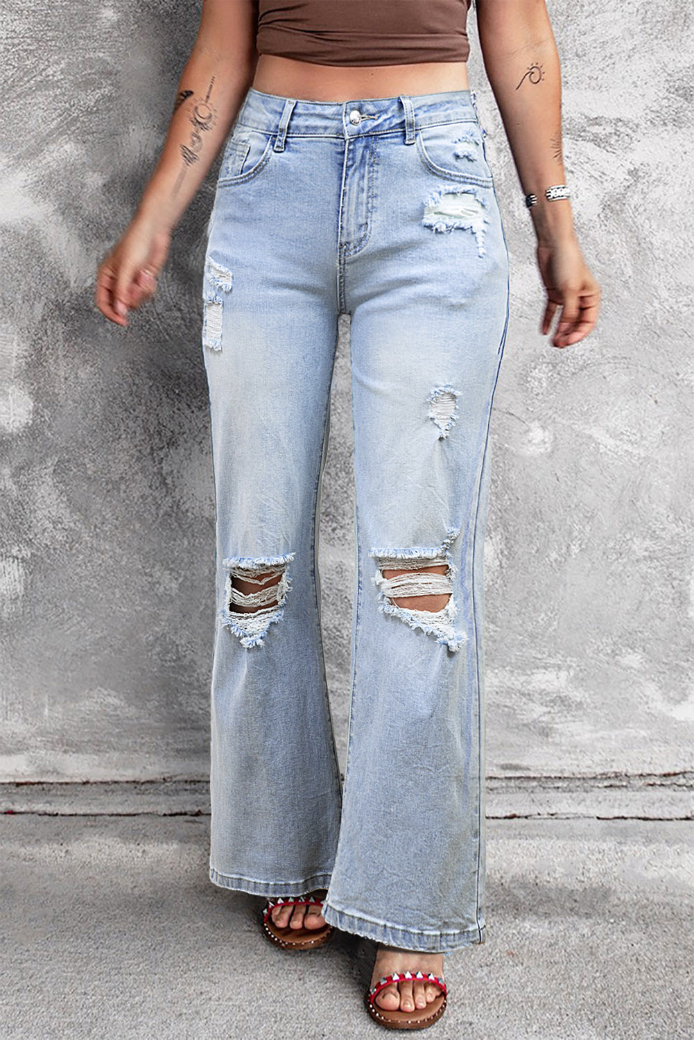 DEAR-LOVER Beau Blue Vintage Light Wash Distressed Flare Jeans