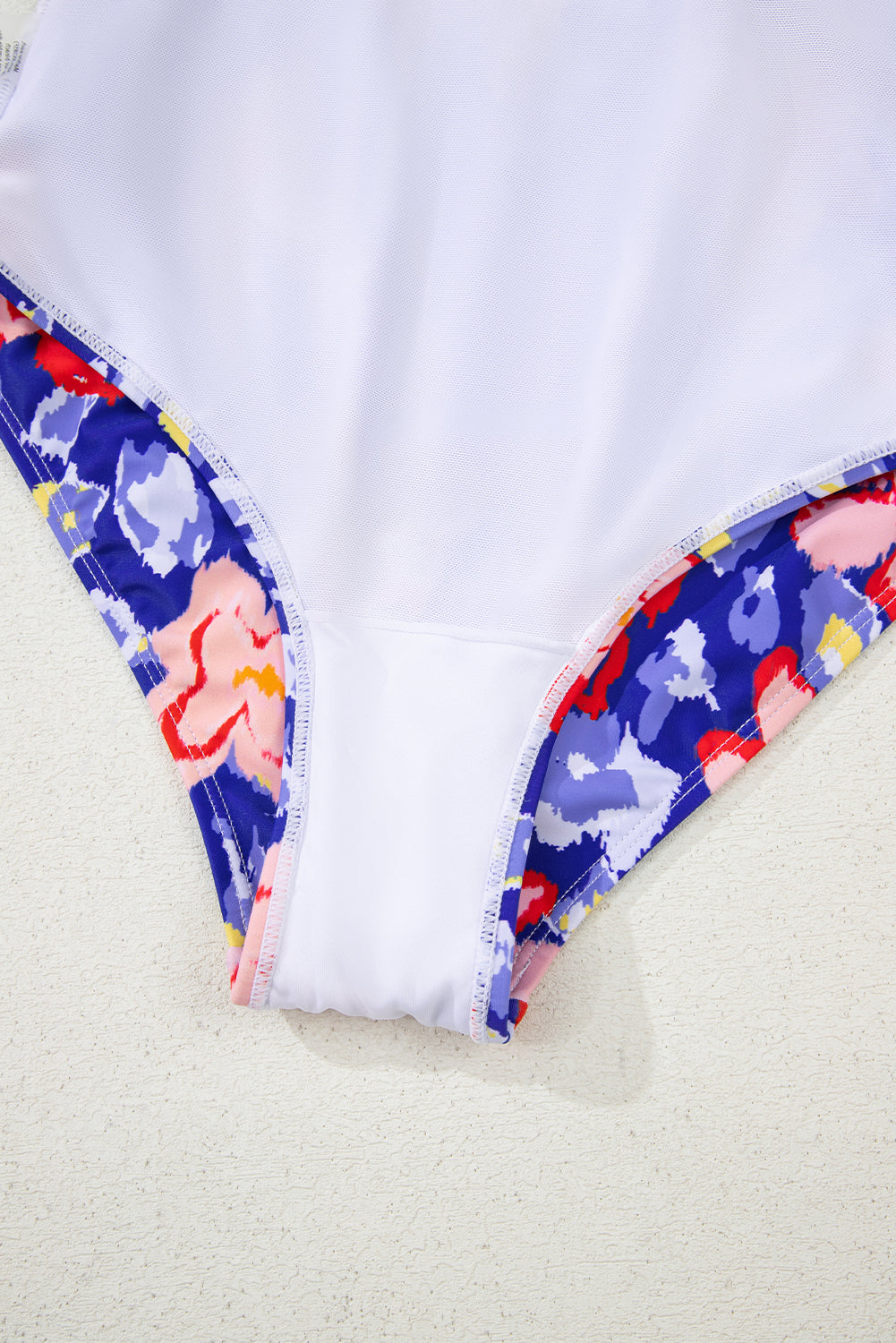 Blue Floral Ruffle Trim V Neck Lace-up Back Tummy Control One Piece Swimsuit